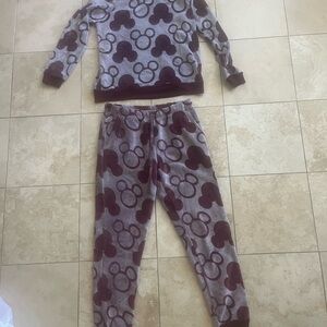 Disney Gray and Maroon Mickey Mouse Pajama Set
